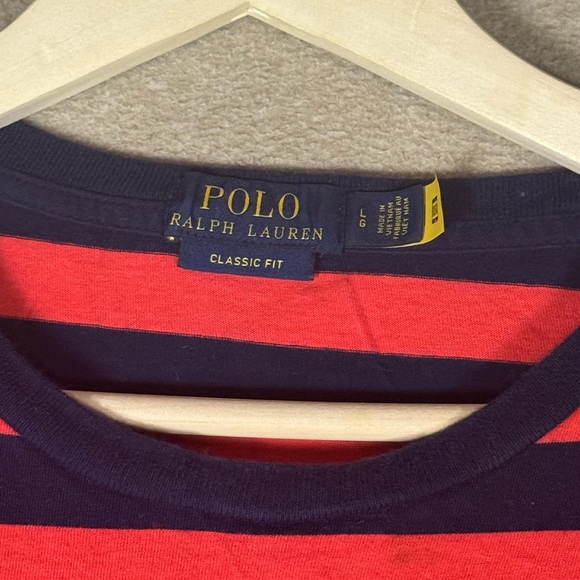 Polo Ralph Lauren Men Red Royal Blue Stripe Crew-Neck Classic Fit T Shirt Large - Picture 2 of 7